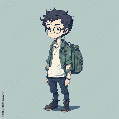 Cute student character in pastel colors anime cartoon style. Vector illustration