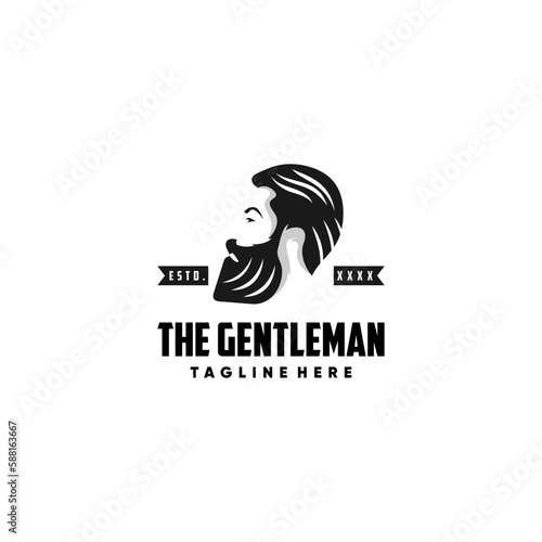Bearded Man with suit Silhouette for Gentleman business Fashion and Babershop.