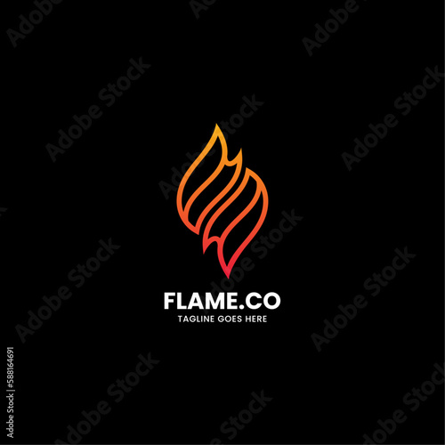 Vector Logo Illustration Flame Line Art Gradient Style.