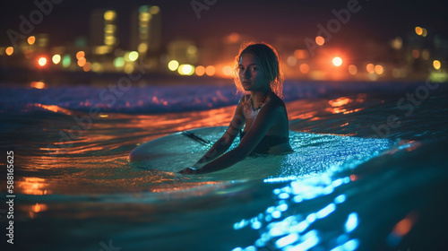 woman swimming at night