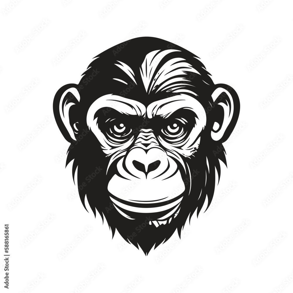Fototapeta premium monkey, logo concept black and white color, hand drawn illustration