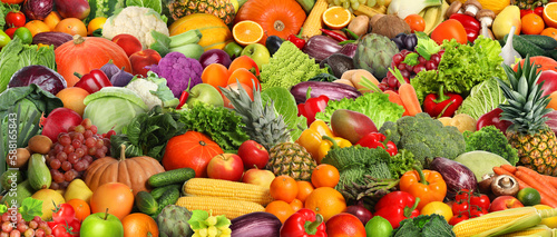 Fototapeta Naklejka Na Ścianę i Meble -  Assortment of fresh vegetables and fruits as background, banner design