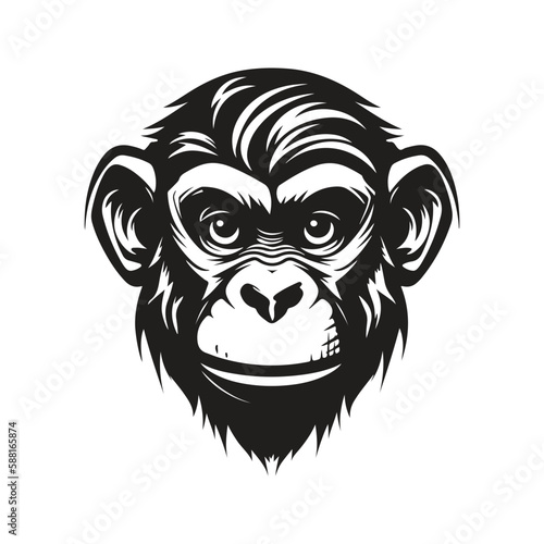 monkey, logo concept black and white color, hand drawn illustration