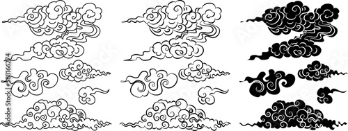 Chinese cloud vector for coloring book and printing on white background.Japanese cloud and wave.
