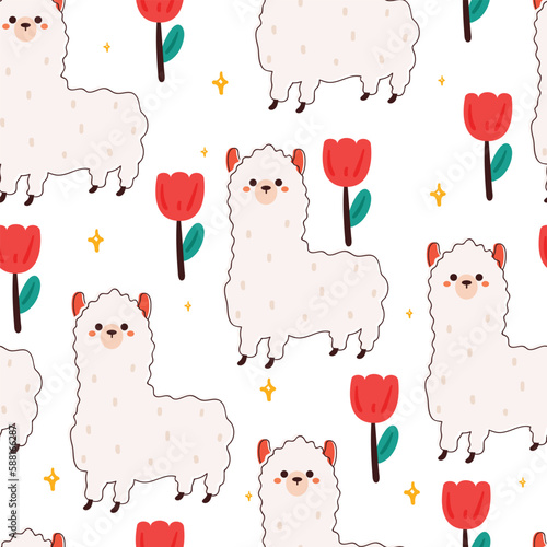 Fototapeta Naklejka Na Ścianę i Meble -  seamless pattern cartoon llama. cute animal wallpaper for gift wrap paper, textile