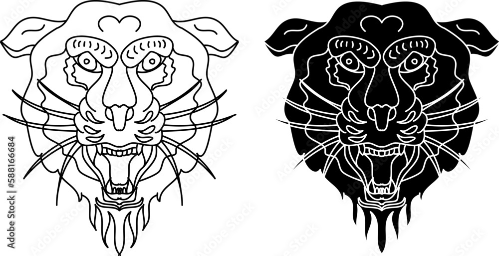 Obraz premium Japanese tiger illustration for printing on T-shirt.Year of tiger.Chinese new year zodiac sign of set.Chinese zodiac animal signs and Cherry blossom vector on background.