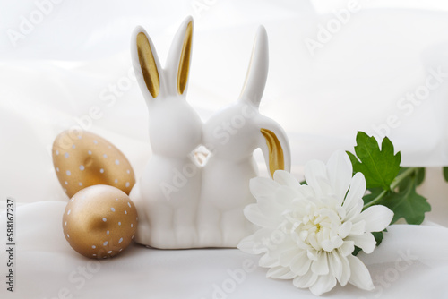 Easter ceramic bunny golden eggs
