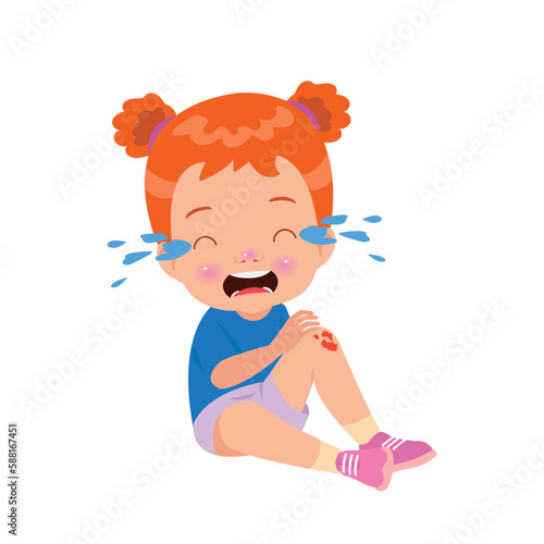 sad knee bleeding boy falling down