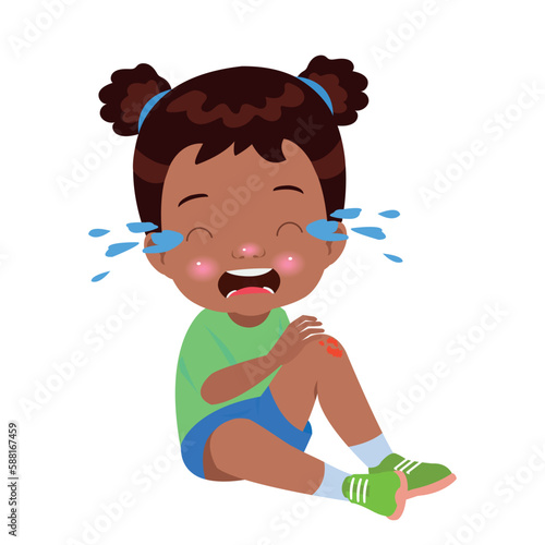 sad knee bleeding boy falling down