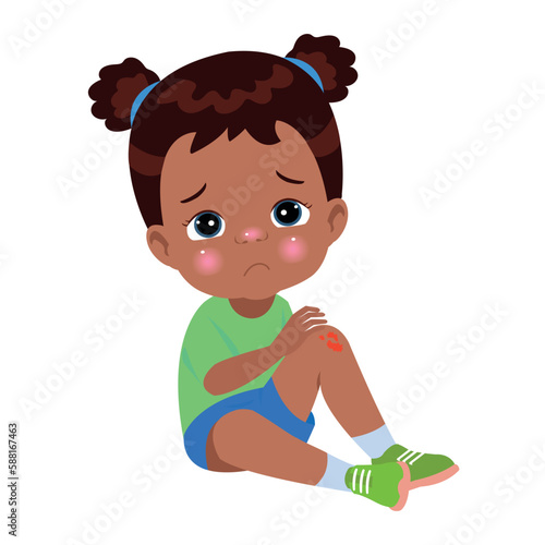 sad knee bleeding boy falling down