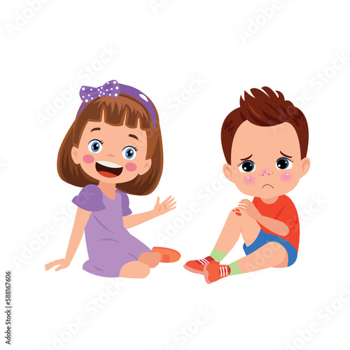 sad knee bleeding boy falling down