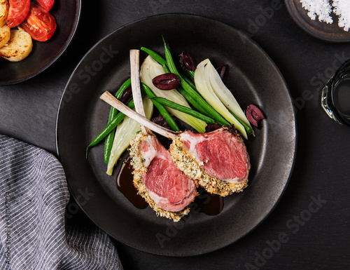 Gourmet lamb chops with vegetables  photo