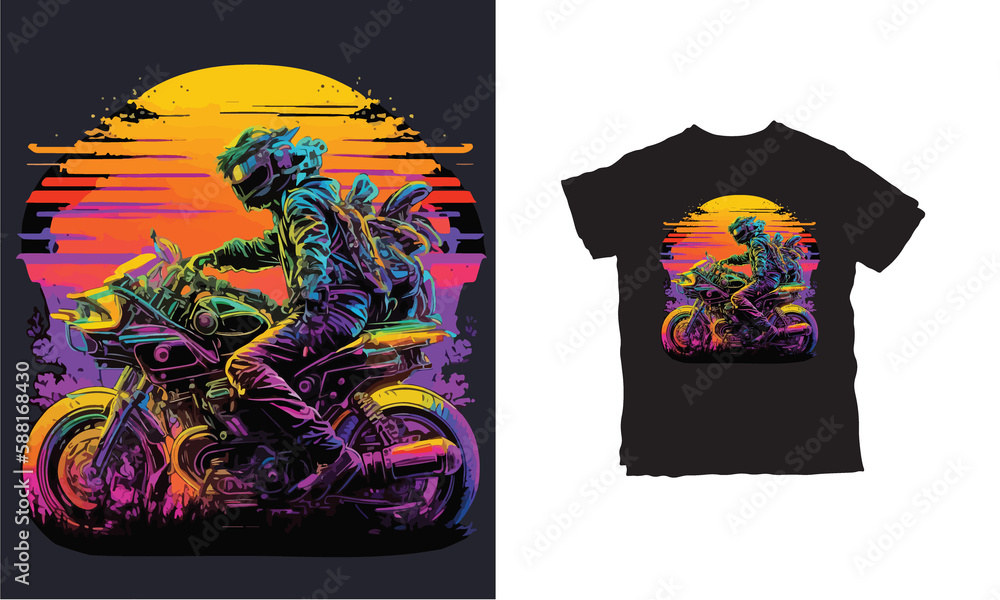 Colorful Motor Cycle Rider Tshirt Graphics