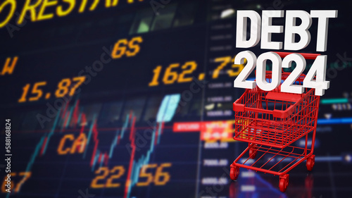 The Debt 2024 in Super market cart for Business concept 3d rendering