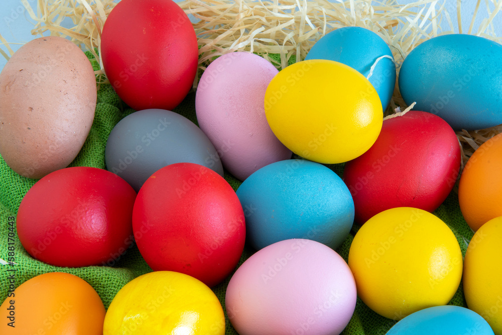 eggs painted in different colors to celebrate Easte
