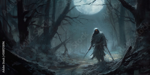 Ghostly Warrior Clad in Chilling Oil Paint Style