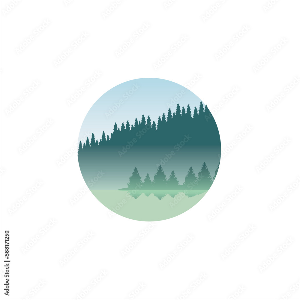 Logo Vector Illustration Mountain landscape nature around.