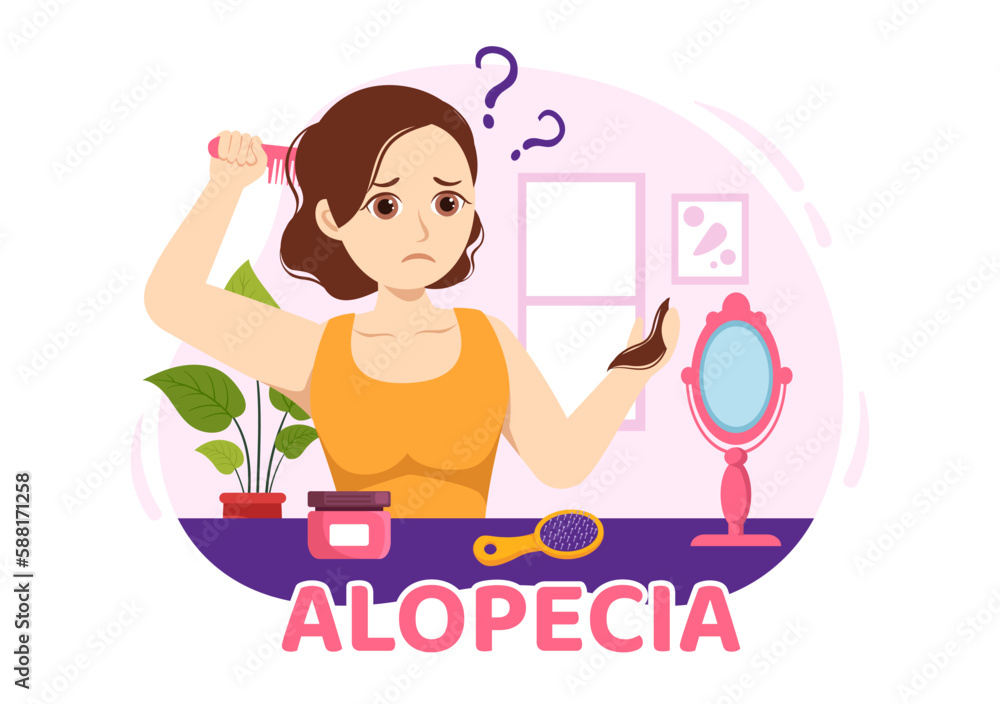 Alopecia Illustration with Hair Loss Autoimmune Medical Disease and Baldness in Healthcare Flat Cartoon Hand Drawn Banner or Landing Page Templates Alopecia Illustration with Hair Loss Autoimmune Medical Disease and Baldness in Healthcare Flat Cartoon Hand Drawn Banner or Landing Page Templates