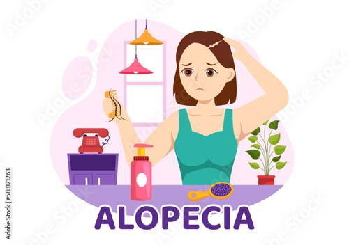 Alopecia Illustration with Hair Loss Autoimmune Medical Disease and Baldness in Healthcare Flat Cartoon Hand Drawn Banner or Landing Page Templates