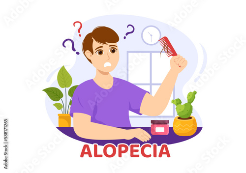 Alopecia Illustration with Hair Loss Autoimmune Medical Disease and Baldness in Healthcare Flat Cartoon Hand Drawn Banner or Landing Page Templates