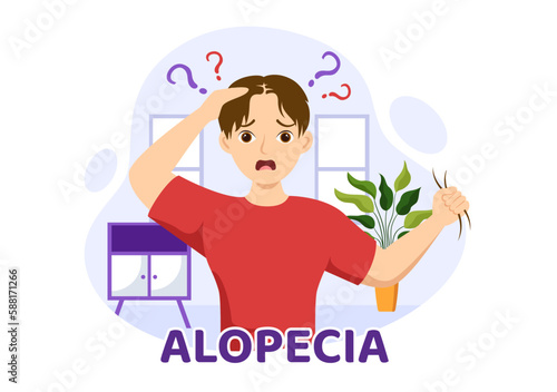 Alopecia Illustration with Hair Loss Autoimmune Medical Disease and Baldness in Healthcare Flat Cartoon Hand Drawn Banner or Landing Page Templates