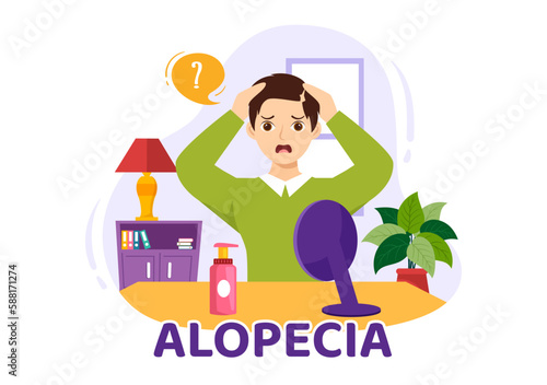 Alopecia Illustration with Hair Loss Autoimmune Medical Disease and Baldness in Healthcare Flat Cartoon Hand Drawn Banner or Landing Page Templates