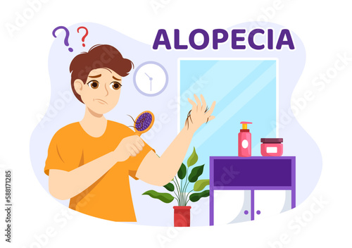 Alopecia Illustration with Hair Loss Autoimmune Medical Disease and Baldness in Healthcare Flat Cartoon Hand Drawn Banner or Landing Page Templates