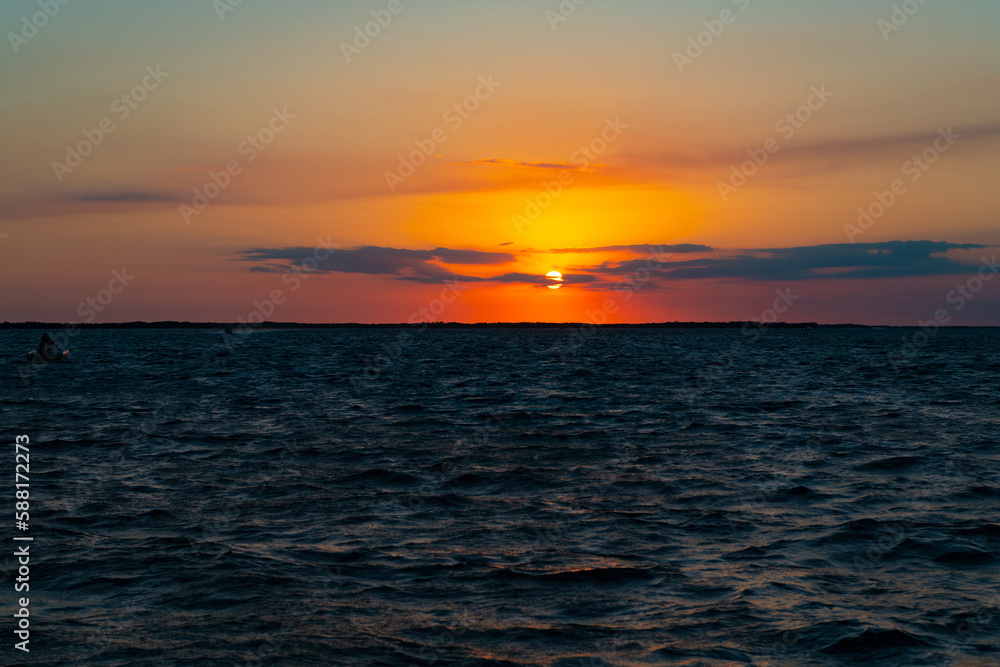 seascape horizon at malibu sunset sky. photo of seascape horizon at sunset. seascape horizon