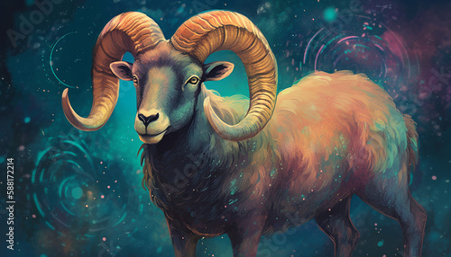 Aries Zodiac Sign in Pastel Colors against a Starry Night Sky - Conveys Curiosity and Playfulness - Generative AI