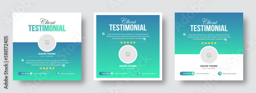Client feedback or customer testimonial social media post design. Client testimonial or Customer feedback review social media banner template. Customer review banner. Testimonial banner design.
