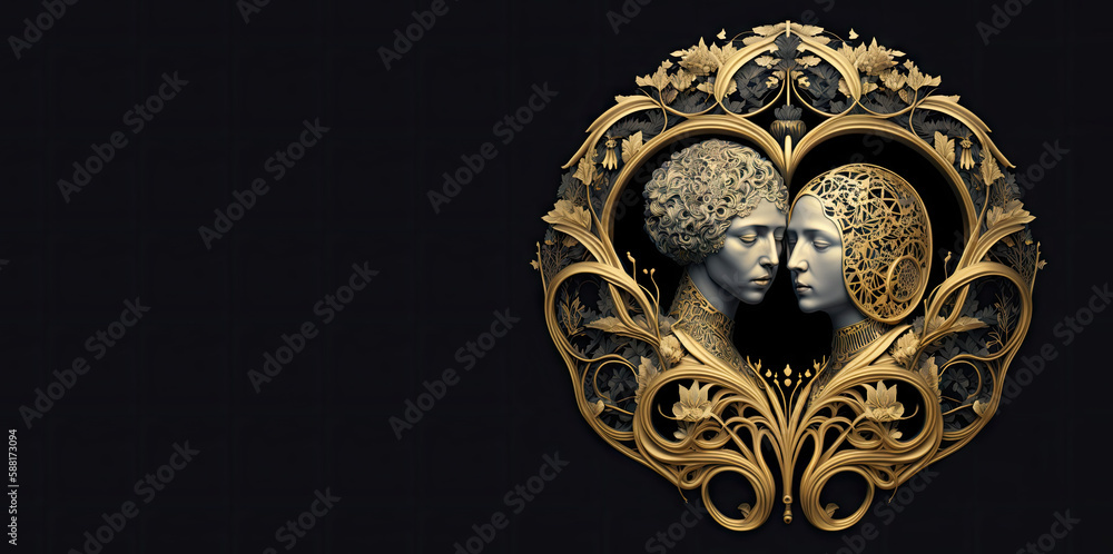 Fototapeta premium a couple of people are in a golden frame (generative ai)