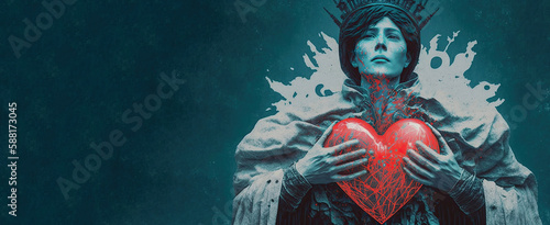 a woman holding a heart in her hands illustrated poster art (generative ai)
