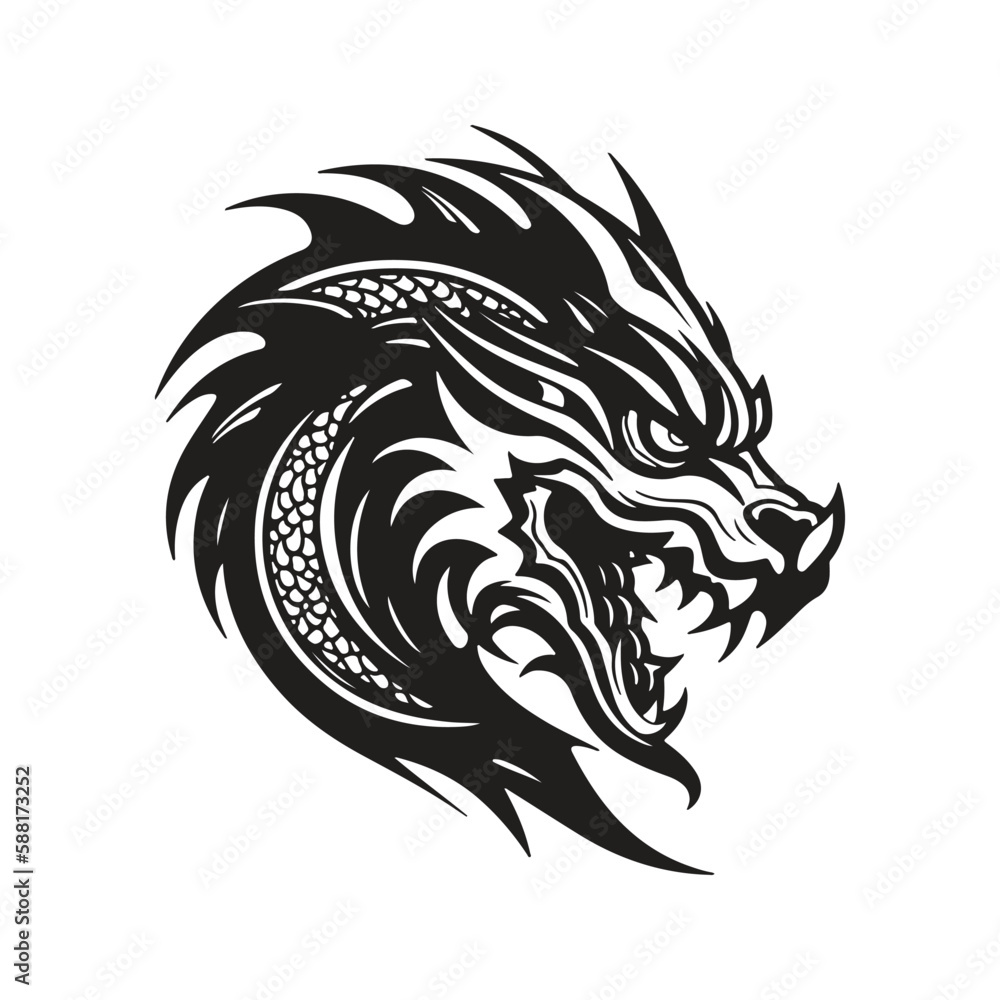 Obraz premium dragon, logo concept black and white color, hand drawn illustration