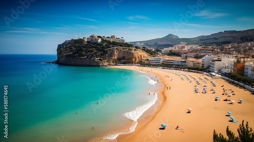 View of the beach, holiday in Spain. created with Generative AI