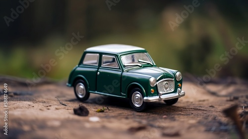 Miniature old toy car in vintage style. created with Generative AI