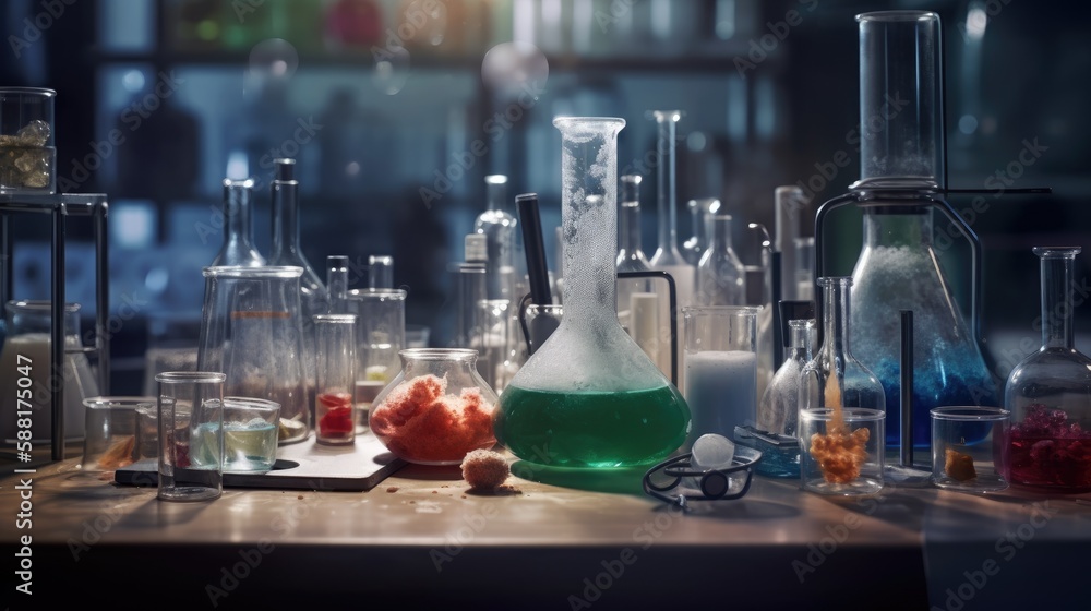 Science-themed background with space for copy, showcasing a close-up of laboratory equipment. Generative AI Science-themed background with space for copy, showcasing a close-up of laboratory equipment. Generative AI