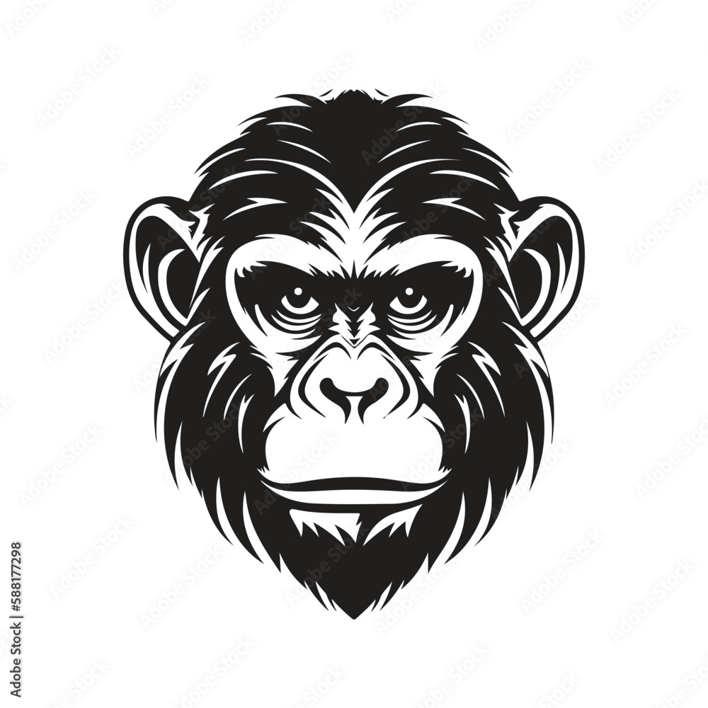 monkey, logo concept black and white color, hand drawn illustration