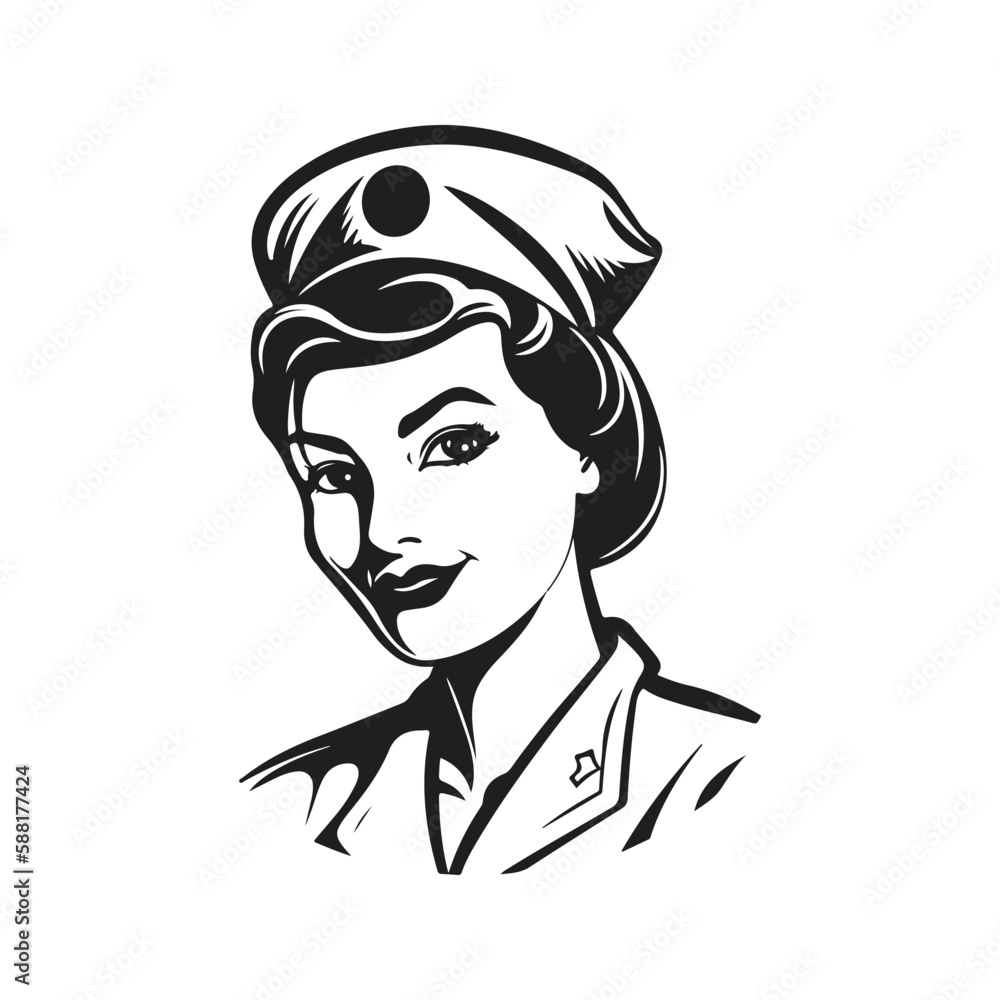 nurse, logo concept black and white color, hand drawn illustration nurse, logo concept black and white color, hand drawn illustration