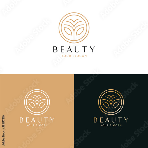 Beauty and cosmetics logo design. Abstract flower and leaves vector logotype. Floral logo template.