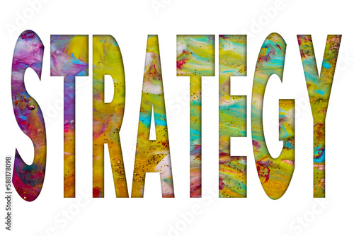 Abstract Natural Luxury art, fluid painting with Strategy text, alcohol ink technique. Image incorporates the swirls of marble granite.