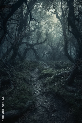 Creepy Woods Background  Book Cover  premade  landscape  created using generative AI