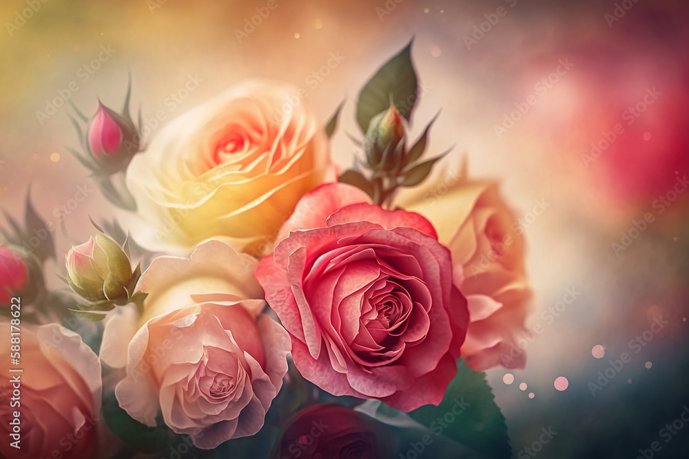 Rose Flowers Fresh spring bouquet blurred bokeh background Rose Flowers Fresh spring bouquet blurred bokeh background
