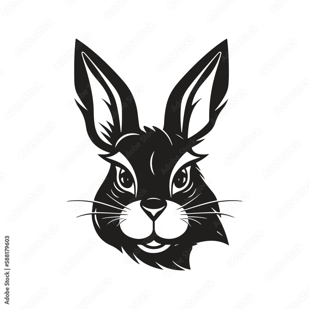 Naklejka premium rabbit, logo concept black and white color, hand drawn illustration