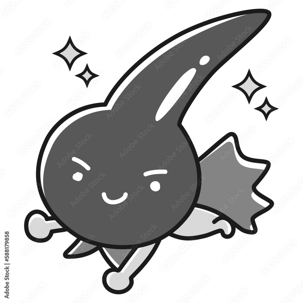 Obraz premium 黒い健康な一本毛のヒーローキャラクター(白黒)