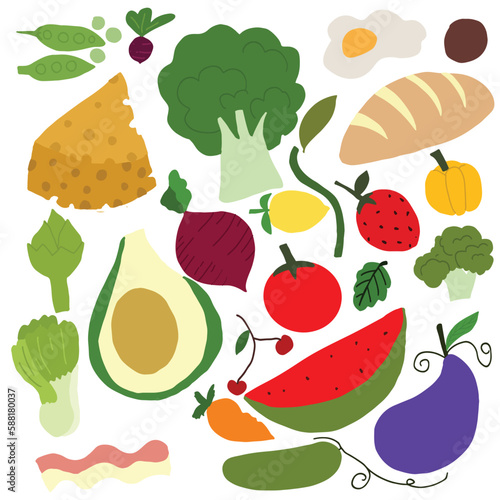 Funny vegetables go hand in hand after each other. Vector vegetable isolates in a cartoon style. Vitamins