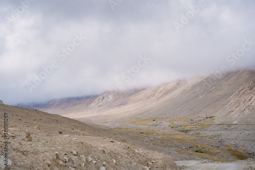Clouds fly over the top of the mountain, beautiful scenery at Ladakh, India