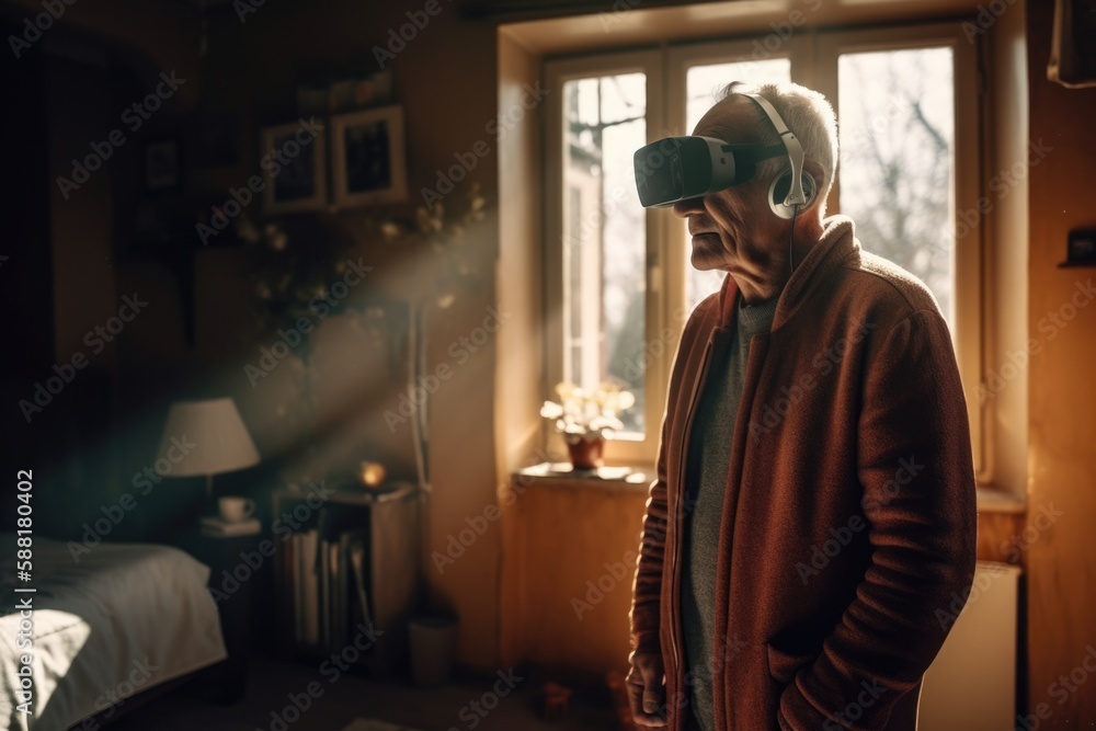 Obraz premium A new reality: senior man discovering virtual worlds with vr headset
