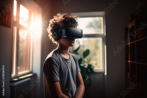 Virtual adventures: teenager explores a new dimension with vr headset