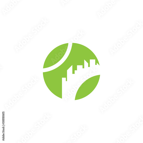 The logo design is combination tennis ball and the city