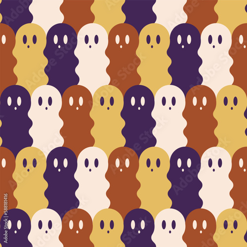 Colorful Cute Halloween Ghosts Seamless Vector Repeat Pattern